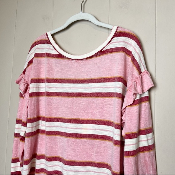 Anthropologie Pilcro Ruffled Open Back Top M pink stripe long sleeve t-shirt - Picture 5 of 13